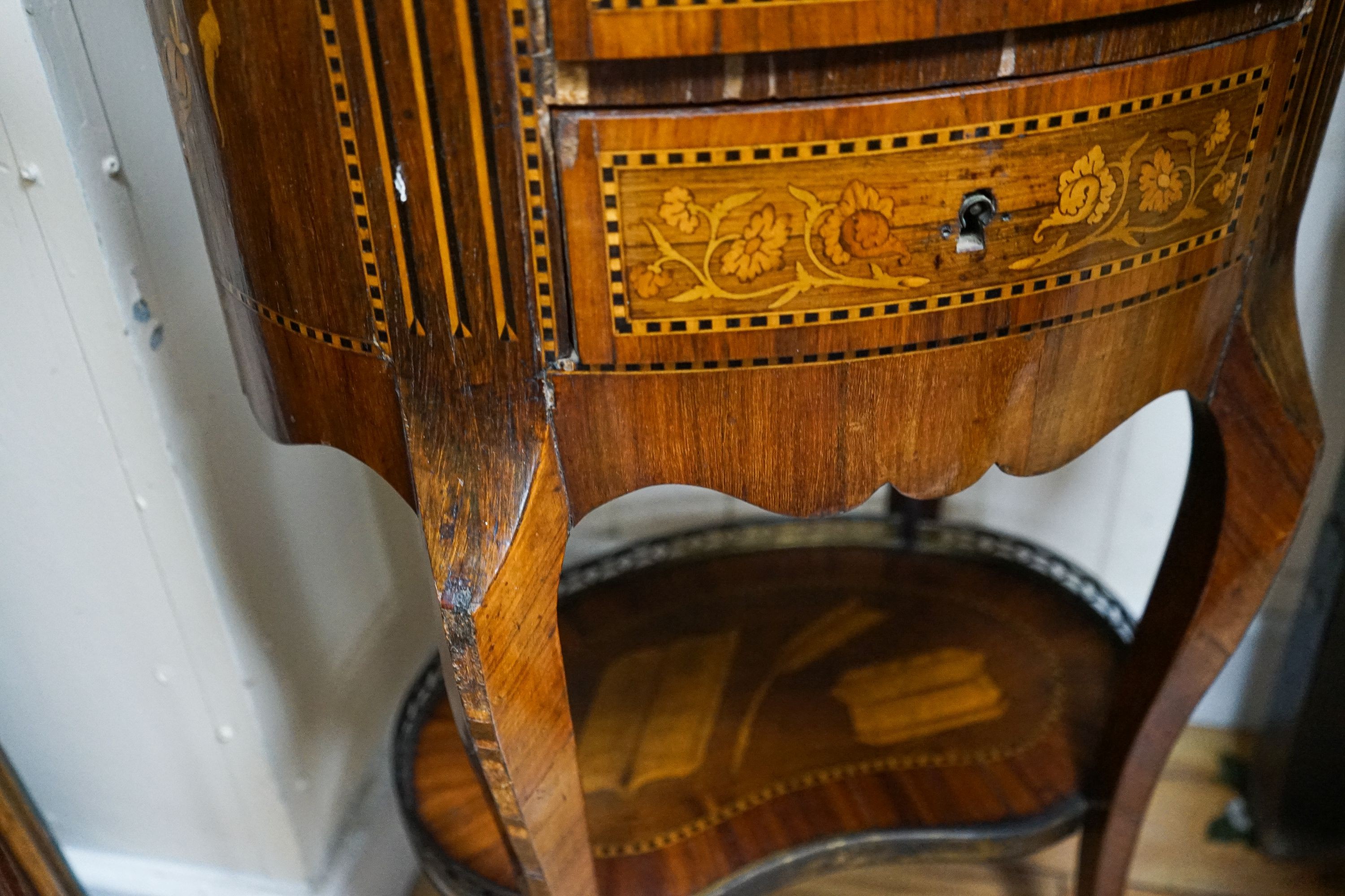 A 19th century French Louis XV/XVI transitional style mahogany bedside or occasional table, width 50cm, depth 36cm, height 80cm